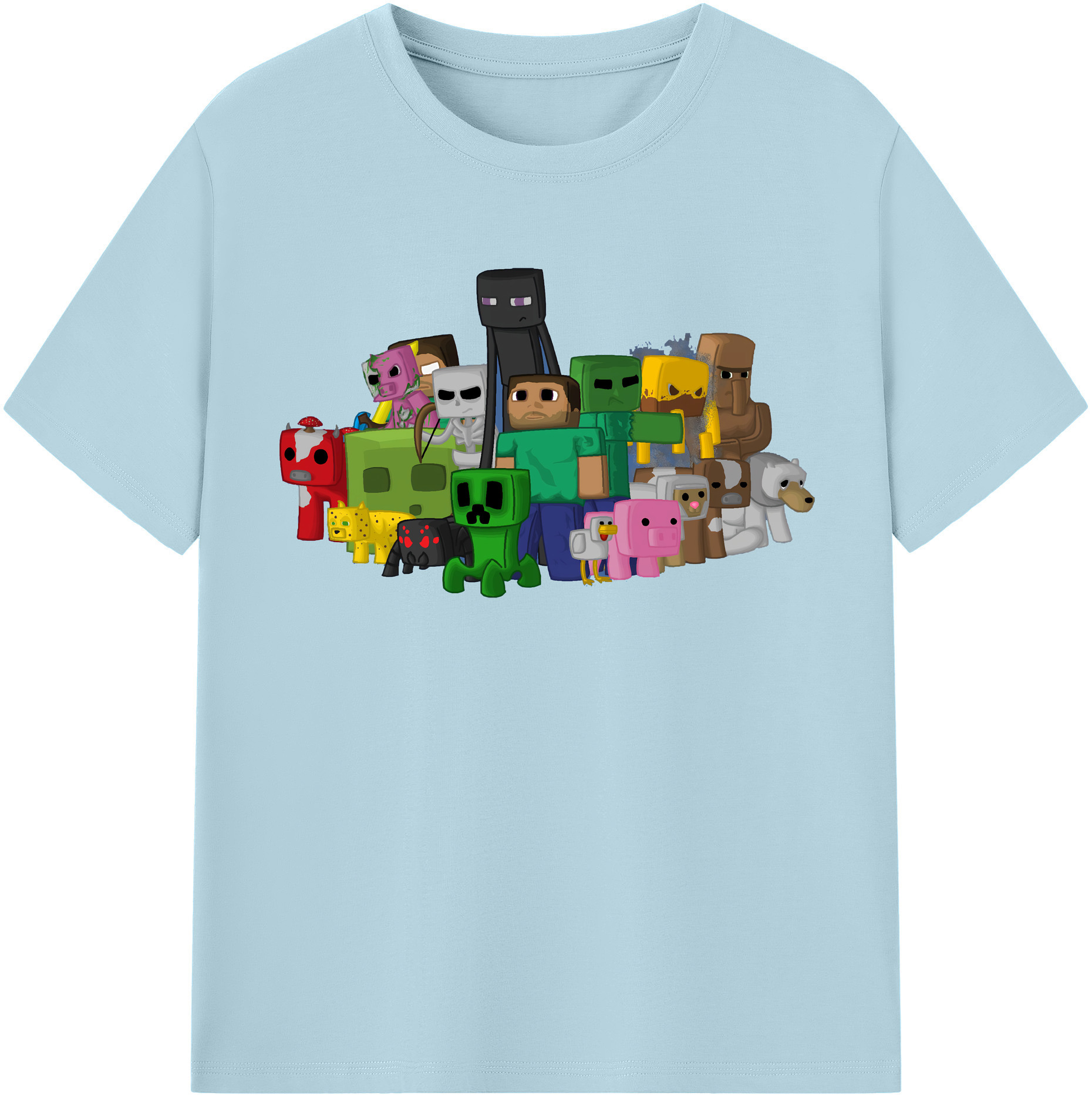 （画像用） マインクラフト ブロックの世界 Minecraft MC Block world 綿100％半袖Tシャツ（フロントプリント）